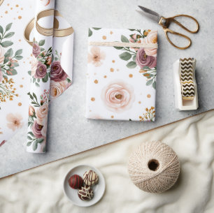 Elegant Watercolor Floral Wedding Pattern Wrapping Paper