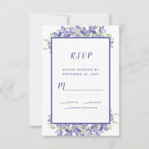 Elegant Watercolor Floral Wedding Periwinkle Blue RSVP Card
