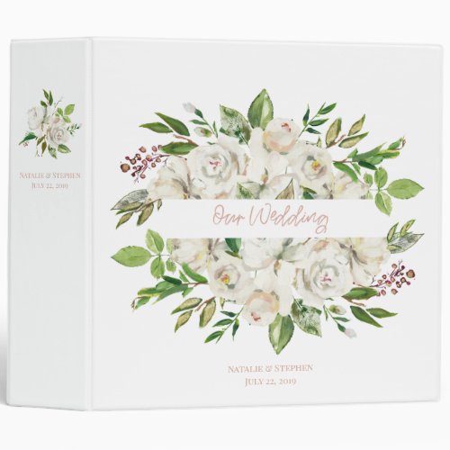 Elegant Watercolor Floral Wedding Photo Album 3 Ring Binder