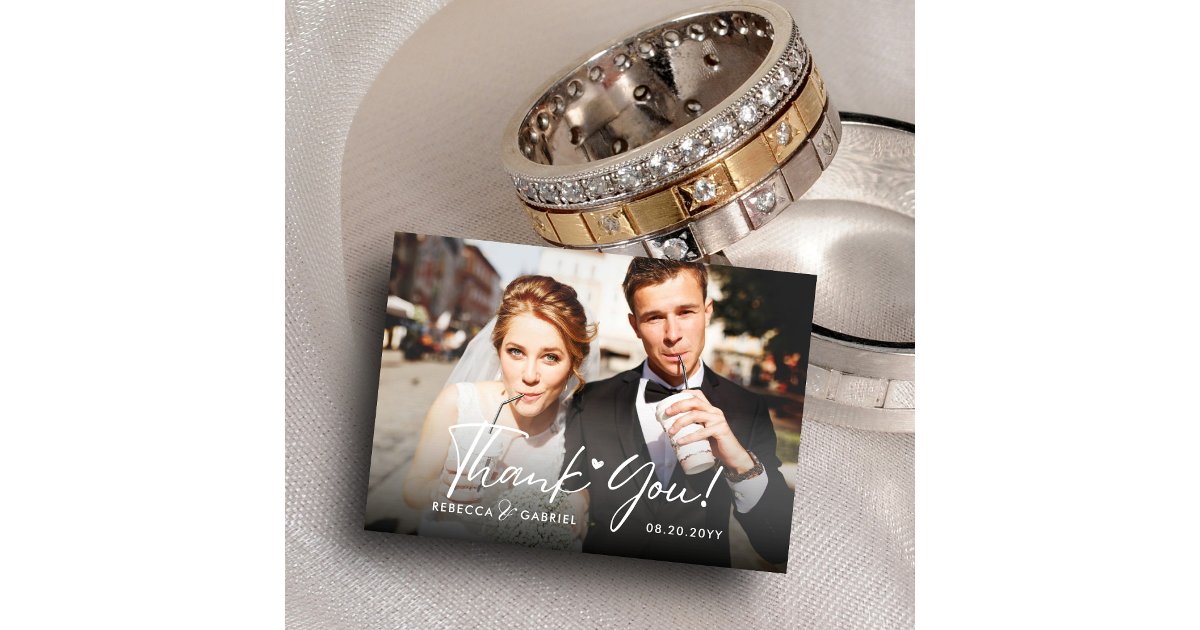 Elegant Watercolor Floral Wedding Photo Thank You Card | Zazzle