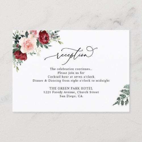 Elegant Watercolor Floral Wedding Reception Enclosure Card