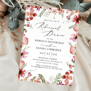 Elegant Watercolor Floral Wedding Rehearsal Dinner Invitation
