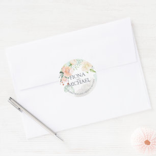 Elegant Watercolor Floral Wedding Return Address Classic Round Sticker