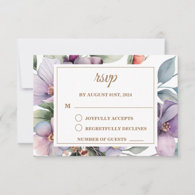 Elegant Watercolor floral Wedding  RSVP Card (Front)