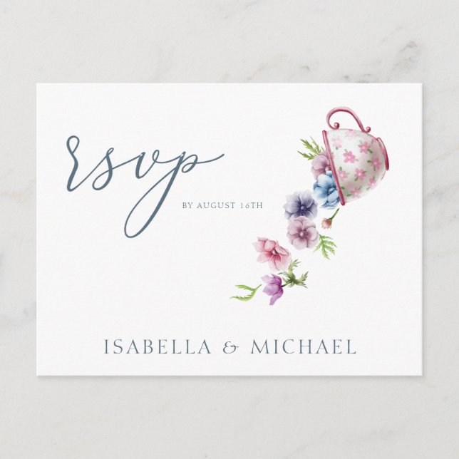 Elegant Watercolor Floral Wedding Rsvp Postcard (Front)