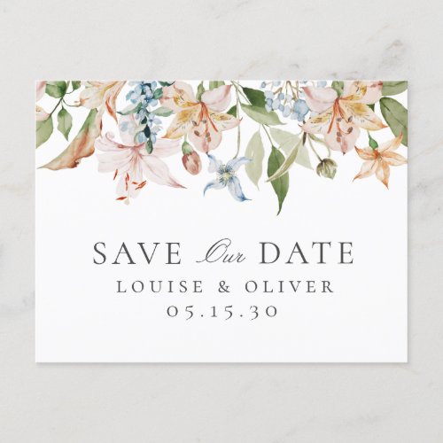 Elegant Watercolor Floral Wedding Save The Date Announcement Postcard