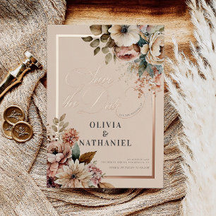 Elegant Watercolor Floral Wedding Save the Date Foil Invitation