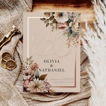 Elegant Watercolor Floral Wedding Save The Date Foil Invitation by thebusinessbunny at Zazzle