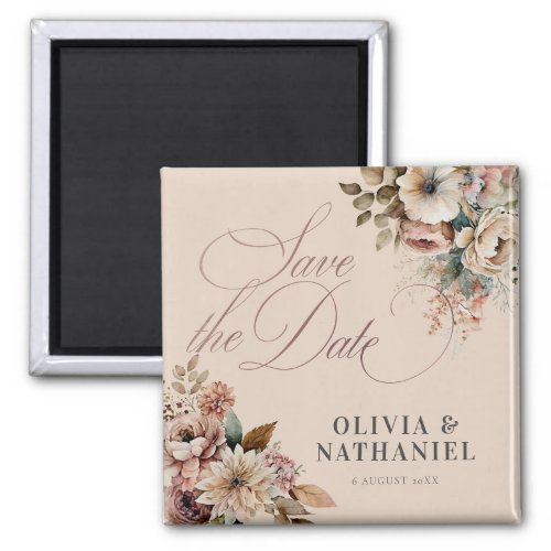 Elegant Watercolor Floral Wedding Save the Date Magnet