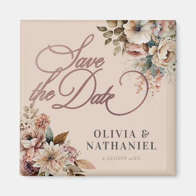 Elegant Watercolor Floral Wedding Save the Date Magnet (Front)