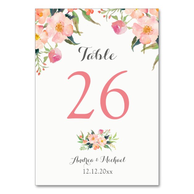 Elegant Watercolor Floral Wedding Table Number