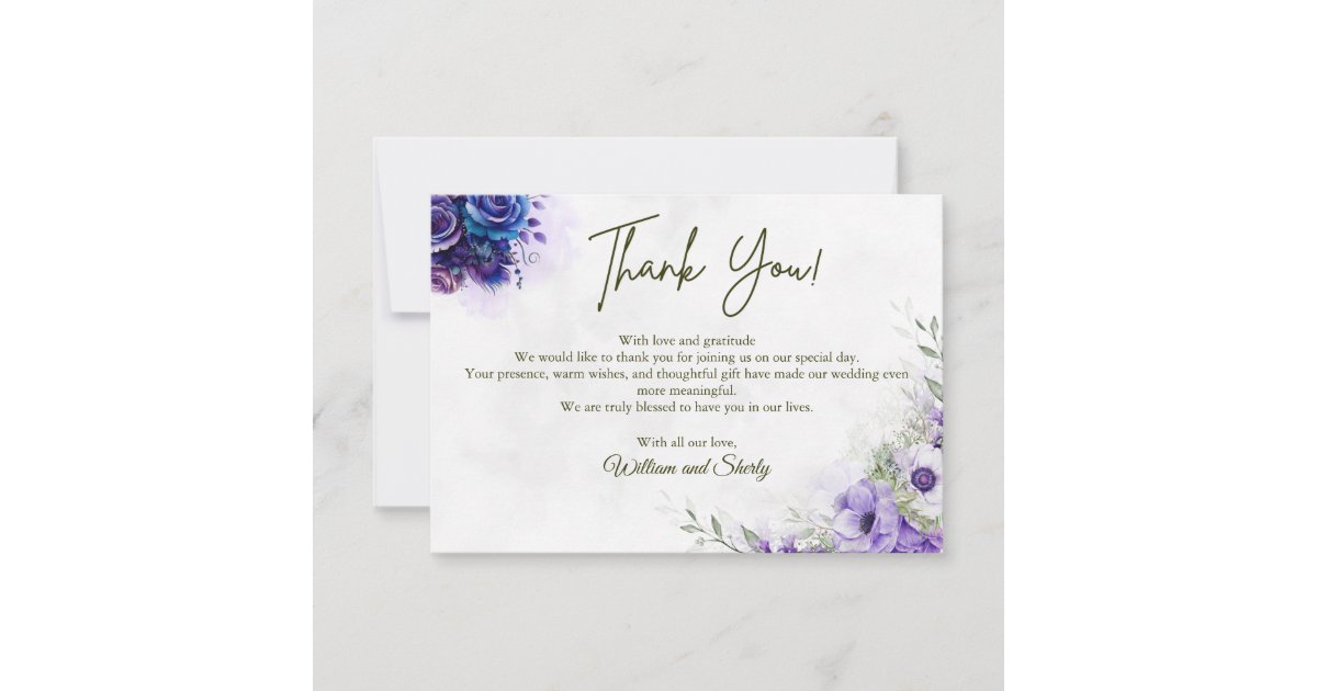 Elegant Watercolor Floral Wedding Thank You Card | Zazzle