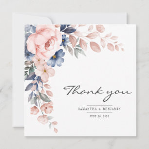 Elegant Watercolor Floral Wedding Thank You Card