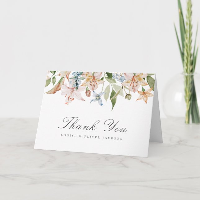 Elegant Watercolor Floral Wedding Thank You Card (Front)