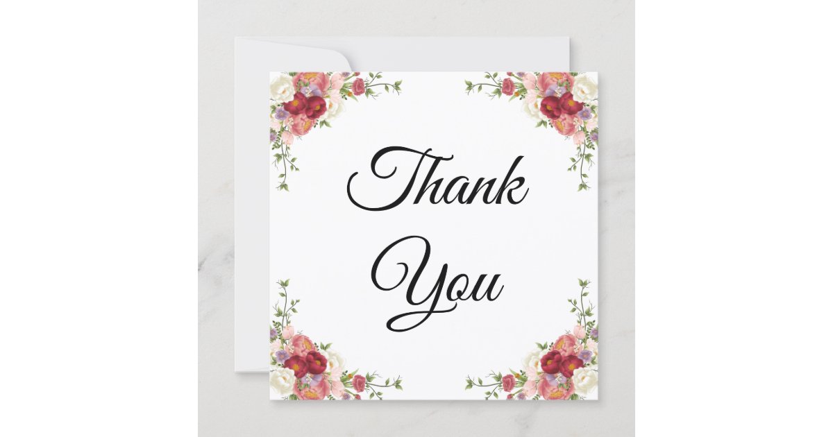 elegant watercolor floral wedding thank you note card | Zazzle
