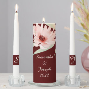 Elegant Watercolor Floral Wedding Unity Candle Set