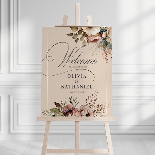 Elegant Watercolor Floral Wedding Welcome Sign