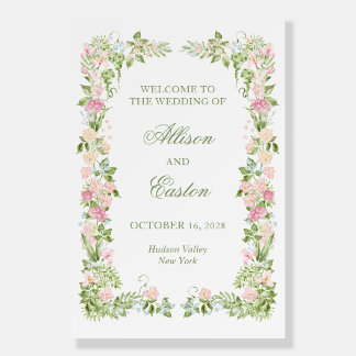 Elegant Watercolor Floral Wedding Welcome Sign