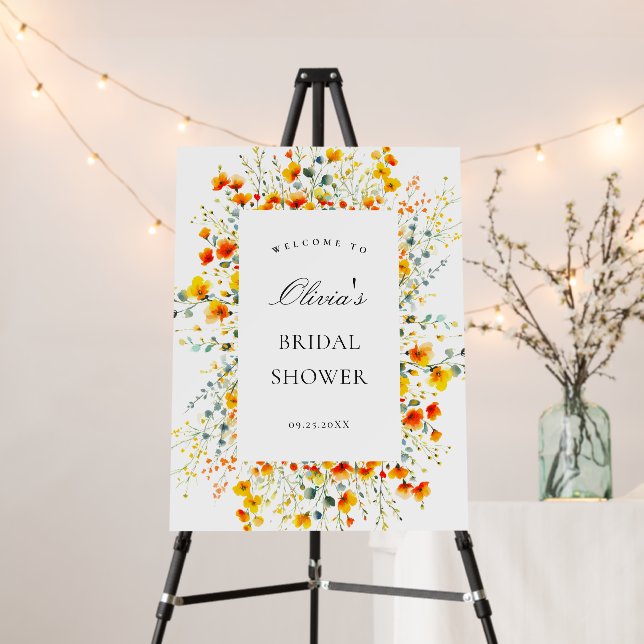 Elegant Watercolor Floral WELCOME Bridal Shower Foam Board (In Situ (Stand))