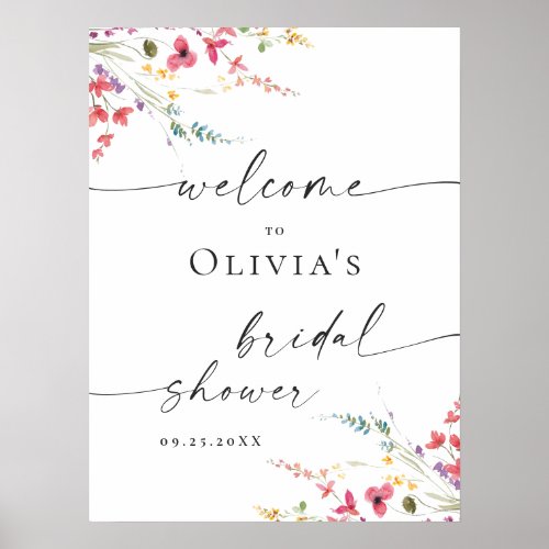 Elegant Watercolor Floral WELCOME Bridal Shower Poster