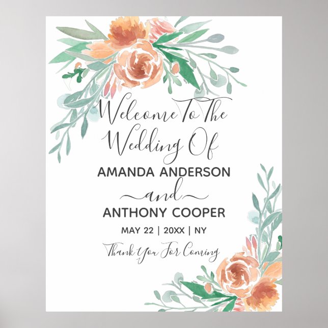 elegant watercolor floral  welcome poster (Front)