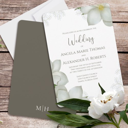 Elegant Watercolor Floral White Magnolia Flower Invitation