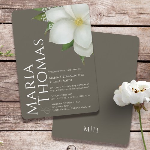 Elegant Watercolor Floral White Magnolia Flower Invitation