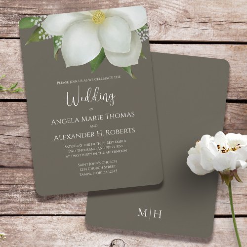 Elegant Watercolor Floral White Magnolia Flower Invitation