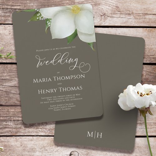 Elegant Watercolor Floral White Magnolia Flower Invitation