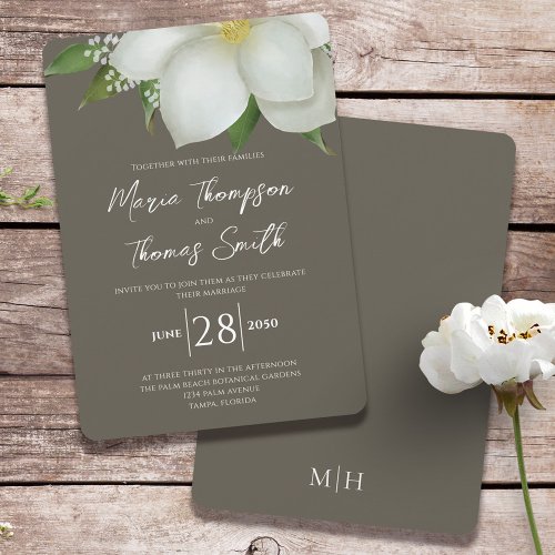 Elegant Watercolor Floral White Magnolia Flower Invitation