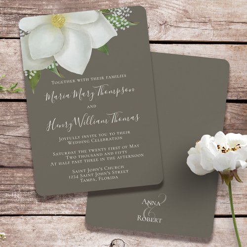 Elegant Watercolor Floral White Magnolia Flower Invitation