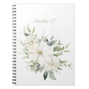 Elegant Watercolor Floral White Notebook