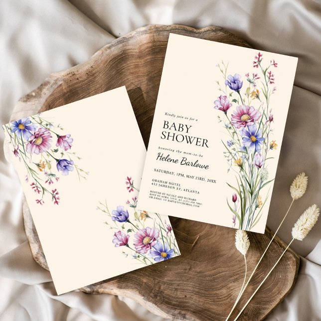 Elegant Watercolor Floral Wildflower Baby Shower Invitation (Elegant Watercolor Floral Wildflower Baby Shower Invitation)