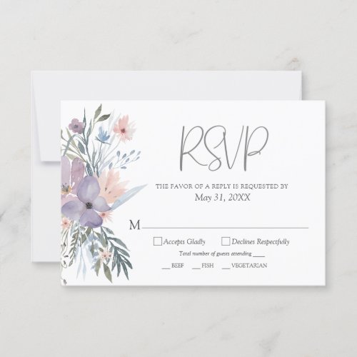 Elegant Watercolor Floral Wildflowers Wedding RSVP Card