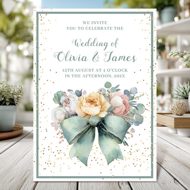 Elegant watercolor floral with bow wedding invitation (Creator Uploaded)