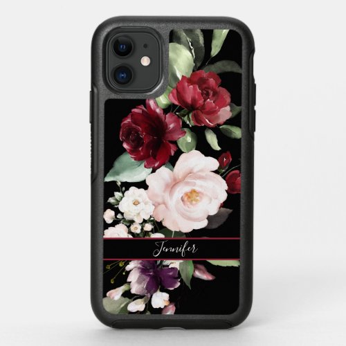 Elegant Watercolor Floral with Your Name Case_Mate OtterBox Symmetry iPhone 11 Case