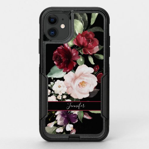Elegant Watercolor Floral with Your Name Case_Mate OtterBox Commuter iPhone 11 Case