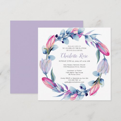 Elegant Watercolor Floral Wreath Baptism 