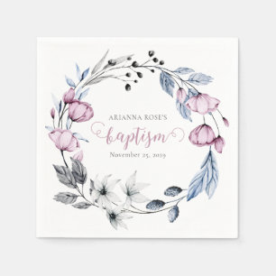 Elegant Watercolor Floral Wreath Baptism Napkins