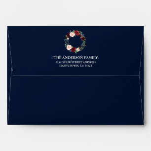Elegant Watercolor Floral Wreath Blue Envelope