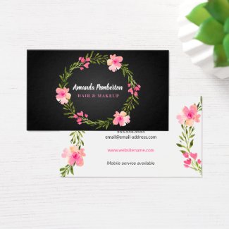 Elegant Watercolor Floral Wreath Business Card