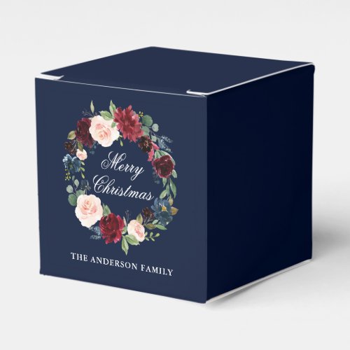 Elegant Watercolor Floral Wreath Merry Christmas Favor Boxes