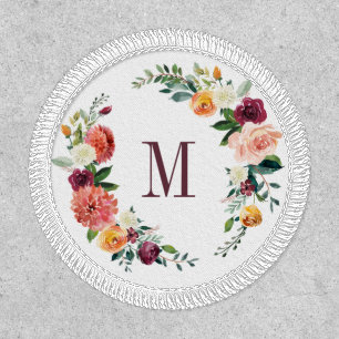 Elegant Watercolor Floral Wreath Monogram Patch