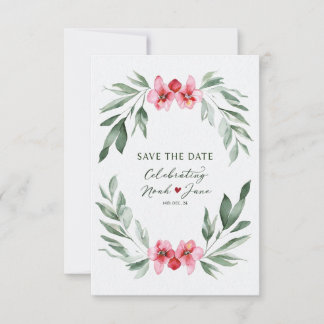 Elegant Watercolor Floral Wreath Save the Date Card
