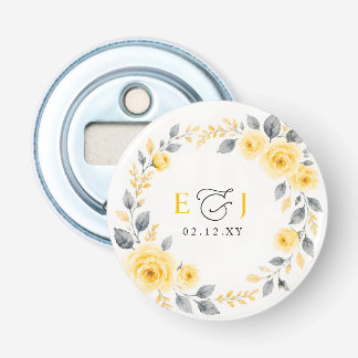 Elegant Watercolor Floral Yellow Gray Wedding Bottle Opener