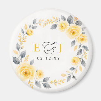 Elegant Watercolor Floral Yellow Gray Wedding Magnet