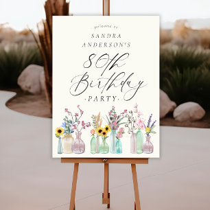 Elegant Watercolor Florals 80th Birthday Party Foam Board