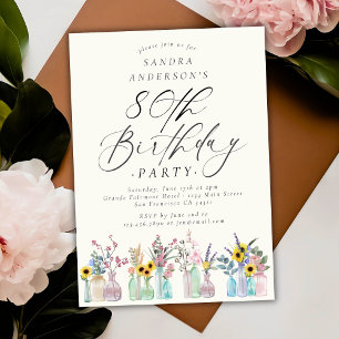 Elegant Watercolor Florals 80th Birthday Party  Invitation