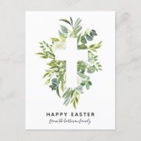 Elegant Watercolor Florals and Cross Easter Holiday Postcard