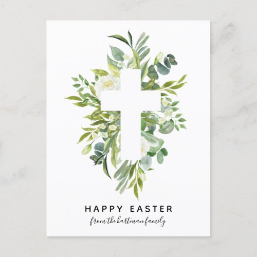 Elegant Watercolor Florals and Cross Easter Holiday Postcard